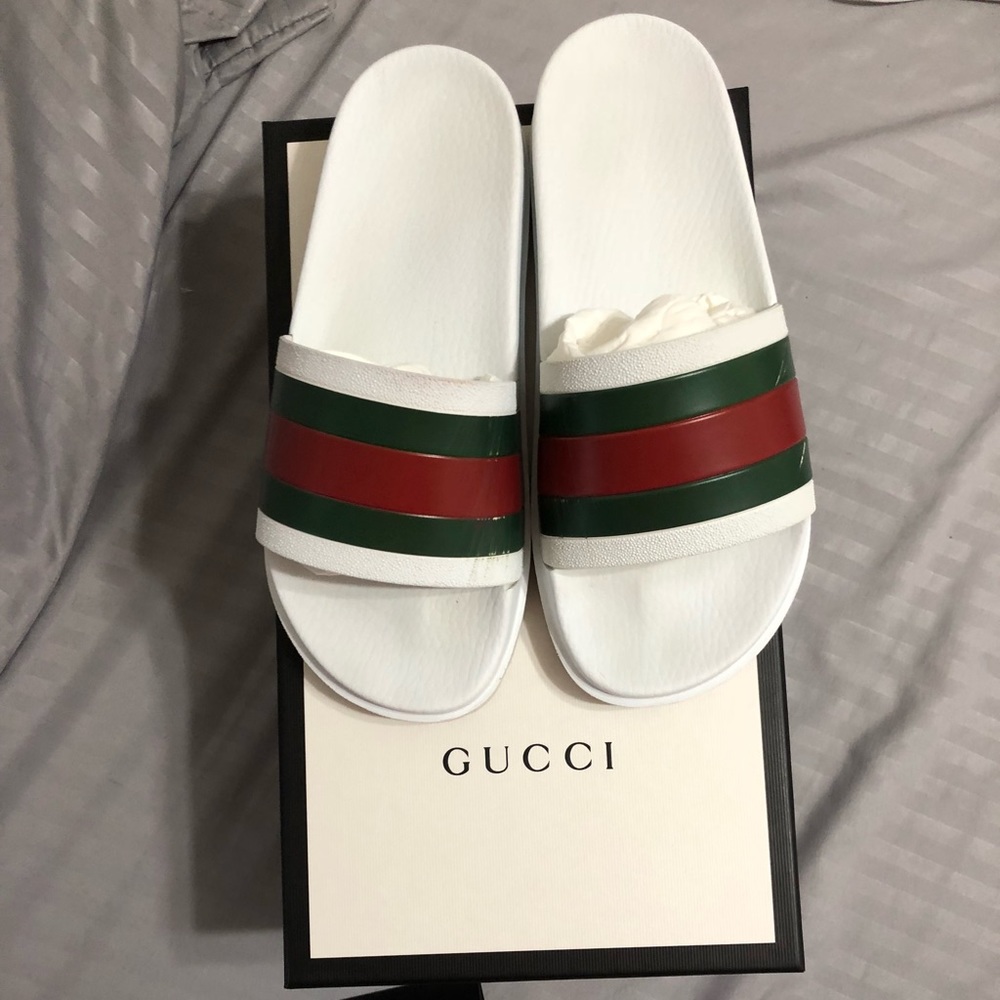 White Gucci Slides